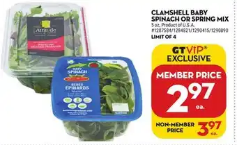 Giant Tiger Clamshell baby spinach or spring mix offer