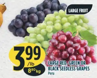 Marché Adonis Large red, green or black seedless grapes offer