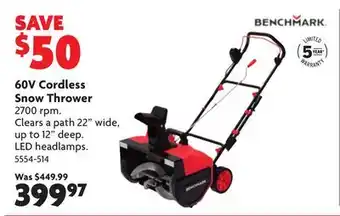 Home Hardware 60v cordless snow thrower offer