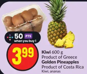 FreshCo Kiwi 600 g product of greece golden pineapples product of costa rica offer