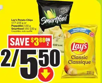 FreshCo Lay's potato chips 177-235 g or poppables 130 g smartfood 150-220 g offer