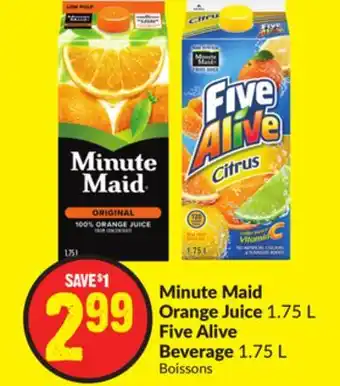 FreshCo Minute maid orange juice 1.75 l five alive beverage 1.75 l offer
