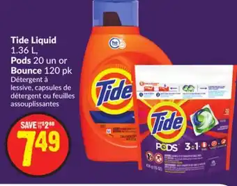 FreshCo Tide liquid 1.36 l, pods 20 un or bounce 120 pk offer