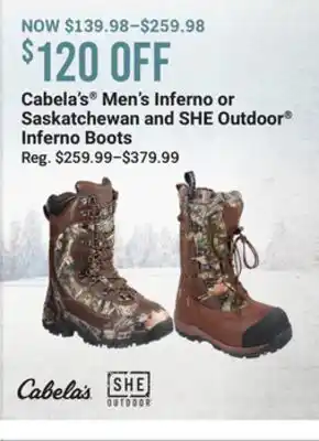 Bass Pro Cabela's men's inferno or saskatchewan and she outdoor inferno boots offer