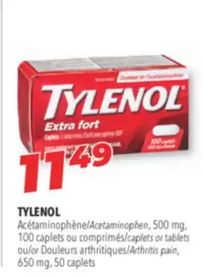 Familiprix Tylenol acetaminophen, 500 mg, 100 caplets or tablets or arthritis pain, 650 mg, 50 caplets offer