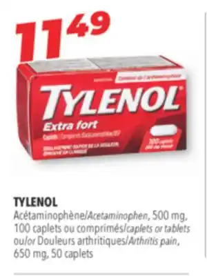 Familiprix Tylenol acetaminophen, 500 mg, 100 caplets caplets or tablets or arthritis pain, 650 mg, 50 caplets offer