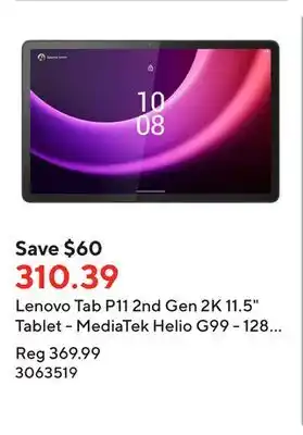 Staples Lenovo tab p11 2nd gen 2k 11.5 tablet - mediatek helio g99 - 128 gb - 4gb ram - android - storm grey offer