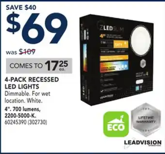 RONA Leadvision 4-pack recessed led lights offer