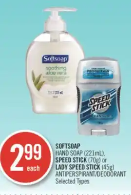 Shoppers Drug Mart Softsoap hand soap (221ml), speed stick (70g) or lady speed stick (45g) antiperspirant deodorant offer