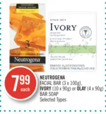 Shoppers Drug Mart Neutrogena facial bar (3x100g) ivory (10x90g) or olay (4x9g) bar soup offer