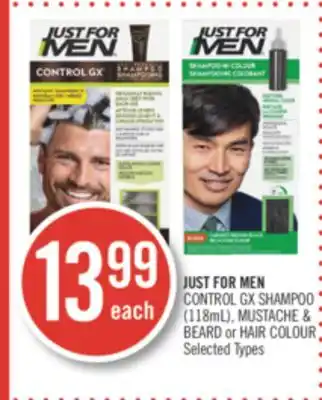 Shoppers Drug Mart Just for men control gx shampoo (118 ml), mustache & beard or hair colour offer