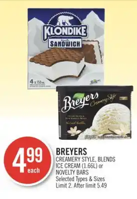 Shoppers Drug Mart Breyers creamery style, blends ice cream (1.66l) or novelty bars offer