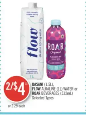 Shoppers Drug Mart Dasani (1.5l), flow alkaline (1l) water or roar beverages (532ml) offer