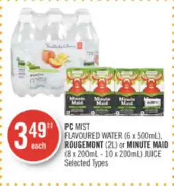Shoppers Drug Mart Pc mist flavoured water (6 x 500ml), rougemont (2l) or minute maid (8 x 200ml - 10 x 200ml) juice offer