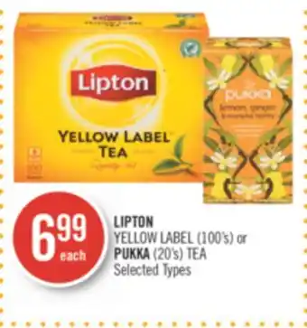 Shoppers Drug Mart Lipton yellow label (100's) or pukka (20's) tea offer