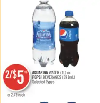 Shoppers Drug Mart Aquafina water (1l) or pepsi beverages (591ml) offer