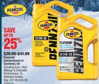 PartSource Pennzoil conventional or synthetic oil offer