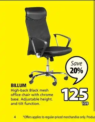 JYSK Billum high-back black mesh office chair with chrome base offer