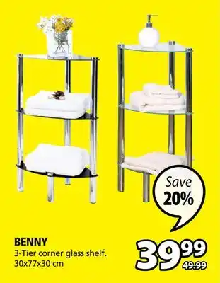 JYSK Benny 3-tier corner glass shelf offer