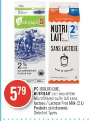 Pharmaprix Pc biologique, nutrilait microfiltered or lactose free milk offer