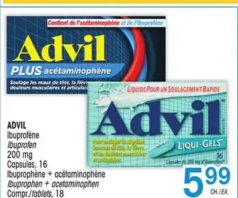 Uniprix Advil ibuprofène / ibuprofen 200 mg capsules, 16 ibuprophène + acétaminophène / ibuprophen + acetaminophen compr./tablets, 18 offer
