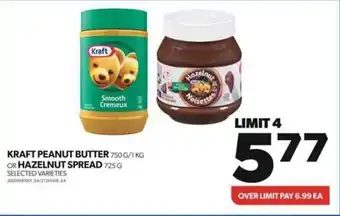 Real Canadian Superstore KRAFT PEANUT BUTTER 750G/1KG OR HAZELNUT SPREAD 725G SELECTED VARIETIES offer