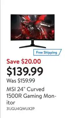Walmart Msi 24 curved 1500r gaming monitor offer
