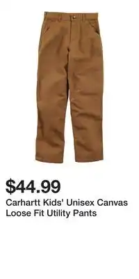 Mark's Carhartt kids' unisex canvas loose fit utility pants offer