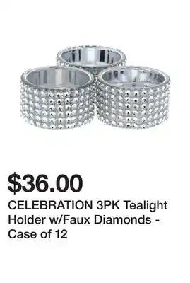 Dollarama Celebration 3pk tealight holder w/faux diamonds - case of 12 offer