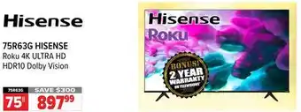 2001 Audio Video Hisense roku 4k ultra hd hdr10 dolby vision 75 offer