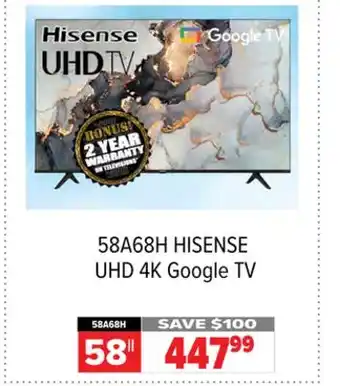 2001 Audio Video Hisense 58 uhd 4k google tv offer