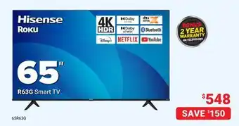 Visions Electronics Hisense r63g smart tv 65 offer