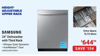 Visions Electronics Samsung 24 dishwasher with third rack offer