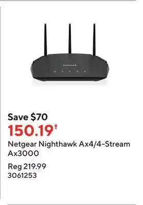 Staples Netgear nighthawk ax4/4-stream ax3000 offer
