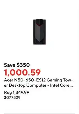 Staples Acer n50-650-es12 gaming tower desktop computer - intel core i5-13400f - geforce rtx 3050 - 512 gb ssd - 12 gb ram - windows offer