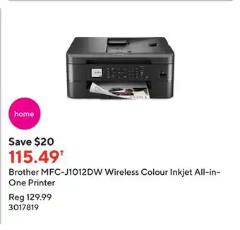 Staples Brother mfc-j1012dw wireless colour inkjet all-in-one printer offer