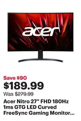 Best Buy Acer nitro 27 fhd 180hz 1ms gtg led curved freesync gaming monitor (ed273 s3biip) – black offer
