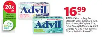 Rexall Advil extra or regular strength liqui-gels 50's-72's, extra strength caplets 72's, extra strength muscle & joint caplets 72's offer