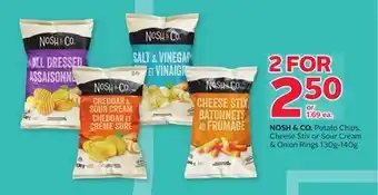 Rexall Nosh & co. potato chips, cheese stix or sour cream & onion rings 130g-140g offer