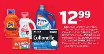 Rexall Tide liquid laundry detergent 2.72l-3.4l, pods 42' s or hygienic clean pods 25' s, gain flings 42' s, ivory snow 1.36l, purex offer
