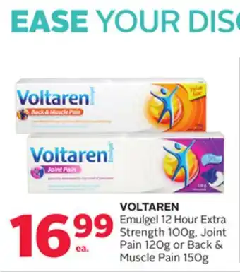 Rexall Voltaren emulgel 12 hour extra strength 100g, joint pain 120g or back & muscle pain 150g offer