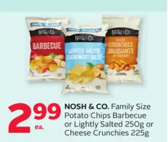 Rexall Nosh & co. family size potato chips barbecue or lightly salted 250g or cheese crunchies 225g offer