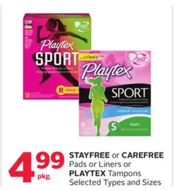 Rexall Stayfree or carefree pads or liners or playtex tampons offer