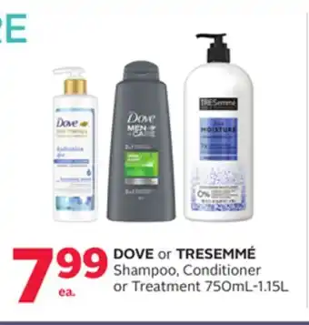 Rexall Dove or tresemmé shampoo, conditioner or treatment 750ml-1.15l offer