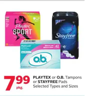 Rexall Playtex or o. b. tampons or stayfree pads offer
