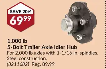 Princess Auto 1, 000 lb 5-bolt trailer axle offer