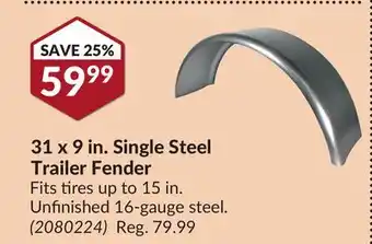 Princess Auto 31 x 9 in. single steel trailer fender offer