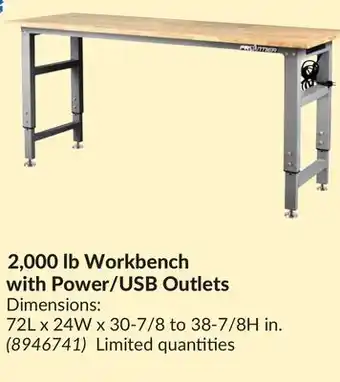 Princess Auto 2, 000 lb workbench with power/usb outlets offer
