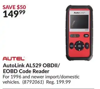 Princess Auto Autolink al529 obdii/eobd code reader offer