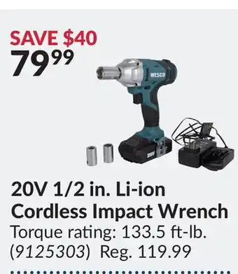 Princess Auto 20v 1/2 in. li-ion cordless impact wrench offer